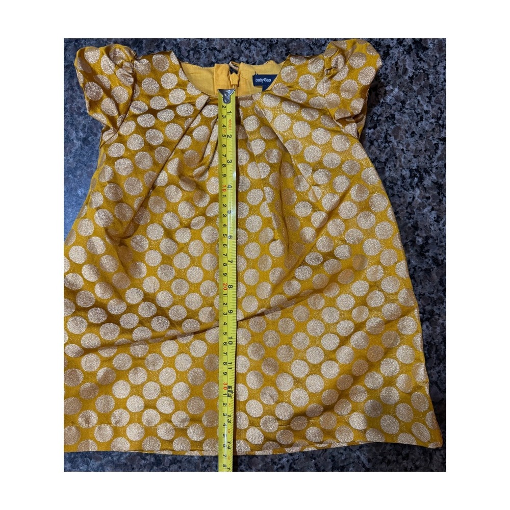 BabyGap Toddler Girl Gold Metallic Polka Dot Party Dress‎ Yellow 12-18 Months - Picture 4 of 5